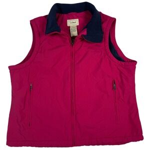 LL Bean Women L Fleece Lined Vest Magenta Navy Full Zip Pockets Gorpcore Granola